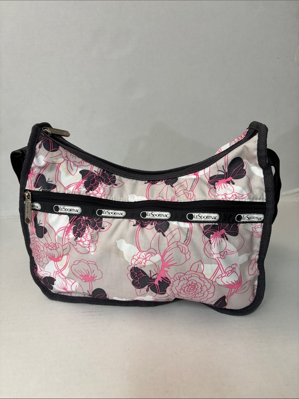 LeSportsac Classic Floral Hobo Crossbody Bag - Grey/pink